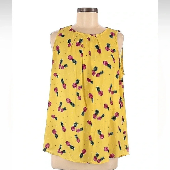 Torrid Yellow Pineapple Georgette Ruffle Tank Blouse Size M Medium 00 - Picture 4 of 6